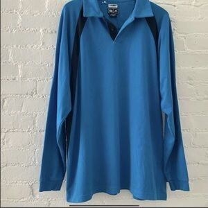 Adidas Mens  Climalite Stretch Long Sleeve Blue Polo Shirt Athleisure Golf Large